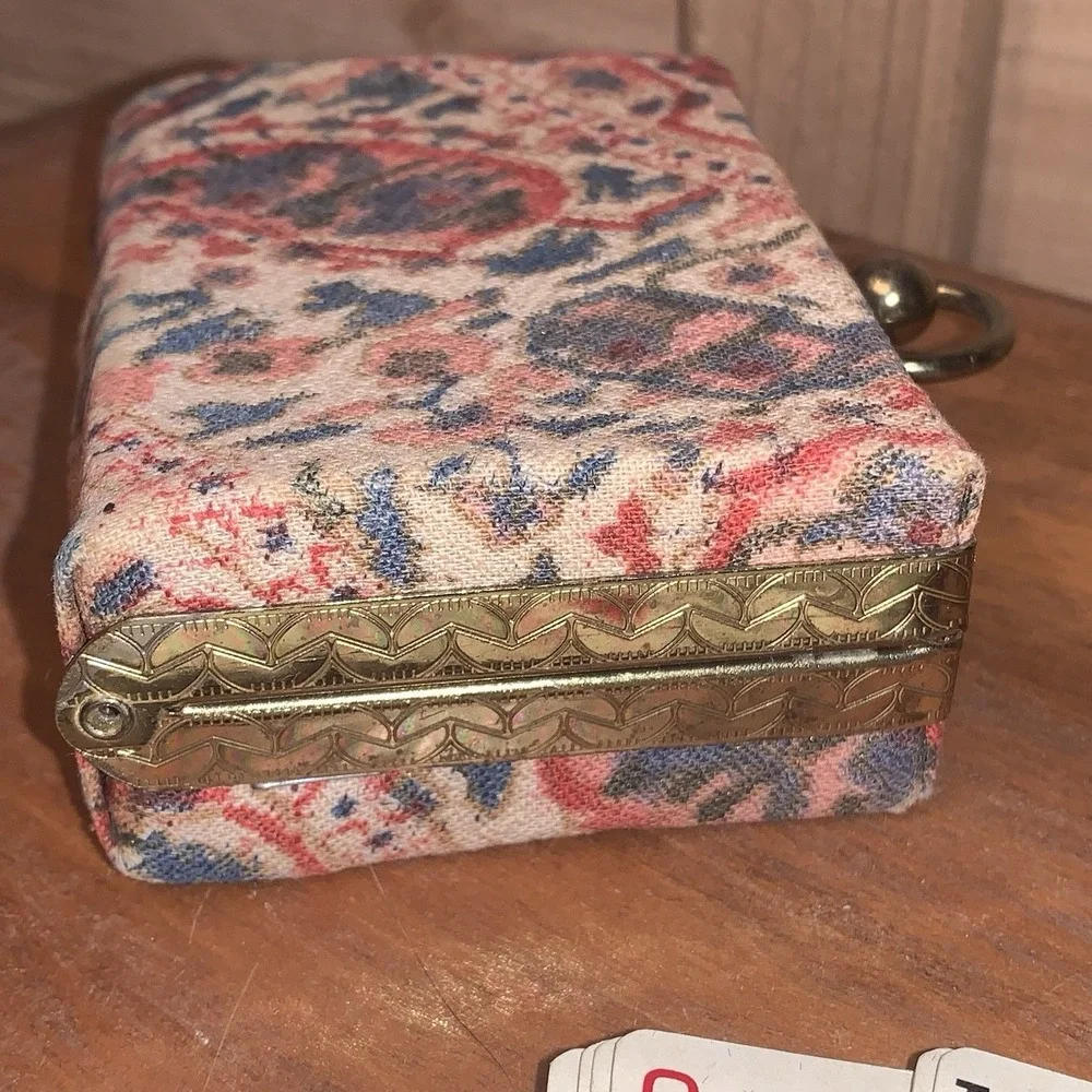 VTG Fabric Trinket Box Bag Japan Playing Card Holder Purse Ballerina 1950s Cards